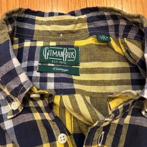 Gitman Bros Vintage Madras Shirt – Yellow Navy Plaid – Made in USA – M